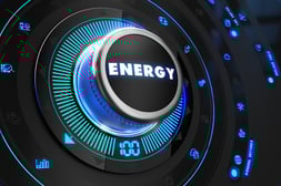 Energy Controller on Black Control Console with Blue Backlight. Improvement, regulation, control or management concept.